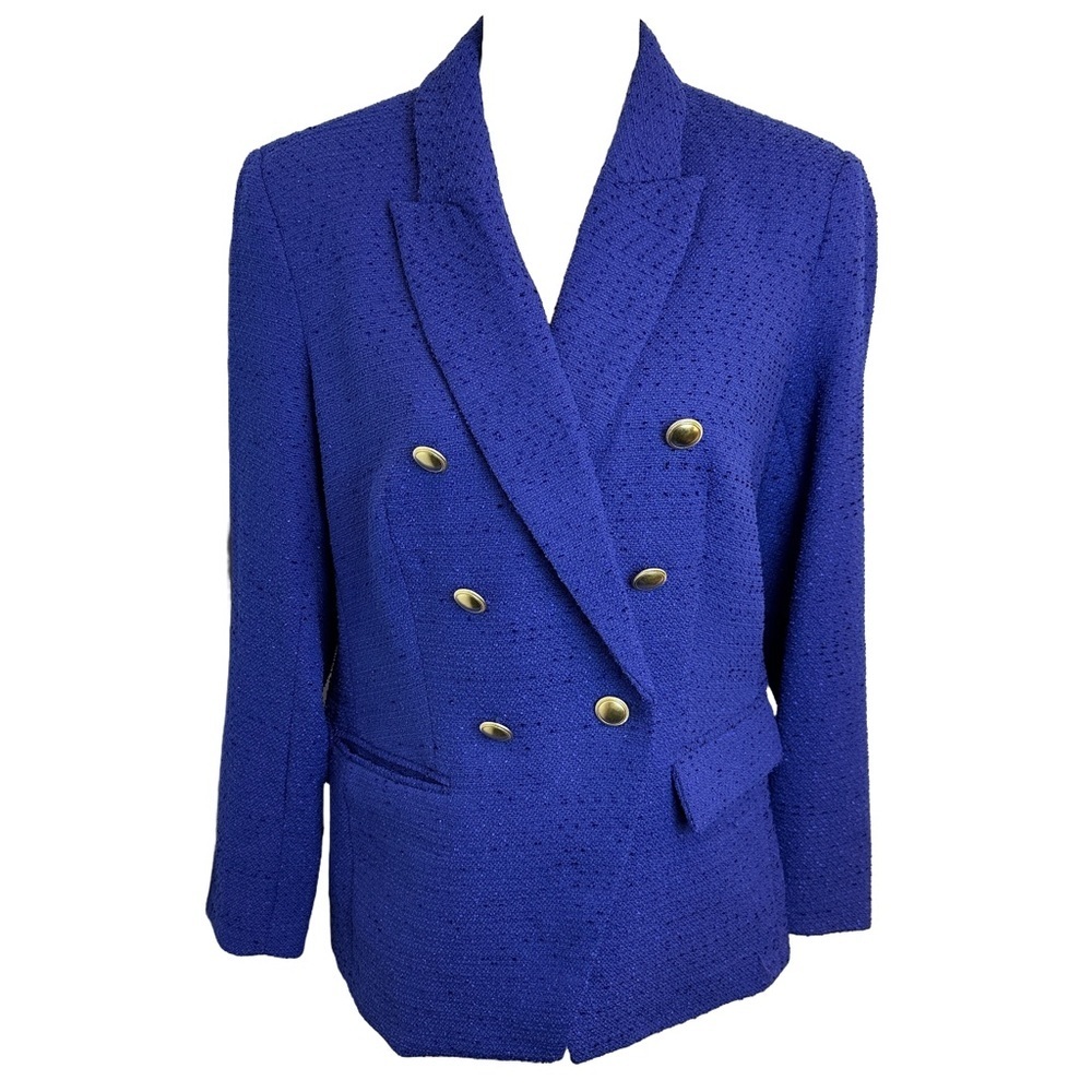 Nine West‎ Textured Cobalt Blue Double Breasted Blazer L